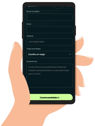 Formulário de candidatura da Ticord no celular